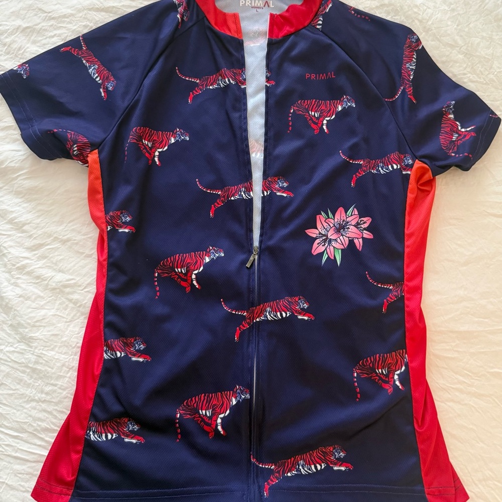 Primal Navy & Red Tiger Print Women's Cycling Jersey